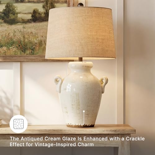 Signature Design by Ashley 27-Inch Farmhouse Ceramic Table Lamp, Cream
