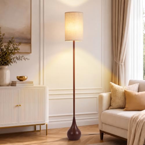 Boho Farmhouse Floor Lamp with Foot Switch & Walnut Finish - 12W LED Bulb Included