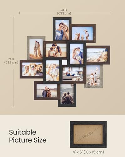 12-Pack 4x6 Photo Collage Frames Set with Glass Front - Maroon Brown, Heather Greige, Ash Black
