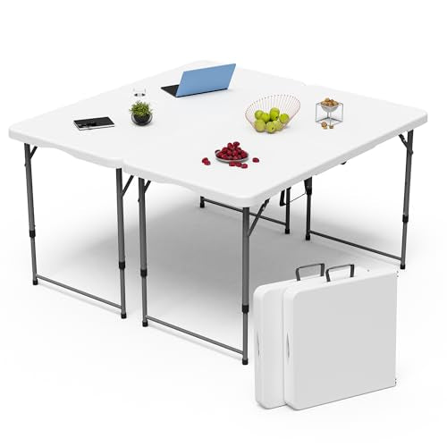 VSOAEIL White 4FT Folding Table 2-Pack Adjustable Height Portable Plastic