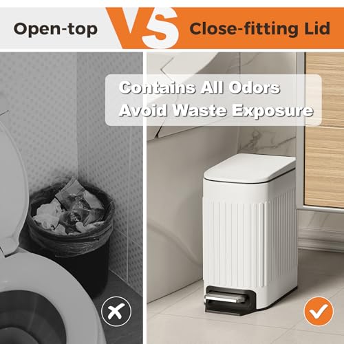 TrashAid White Slim Bathroom Trash Can with Lid & Soft Close, 1.6 Gallon