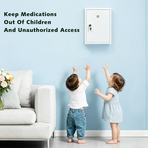 KYODOLED Rectangular Wall Mount Locking Medicine Cabinet with Keys, 15.75 Inch, White