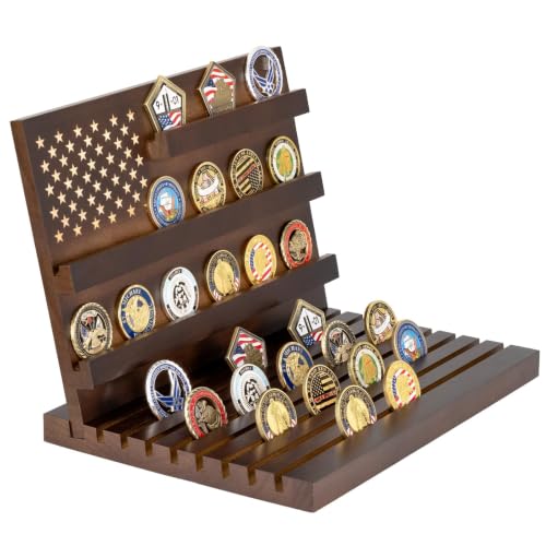 Yncotte Walnut Challenge Coin Display Stand Large Military Coin Holder
