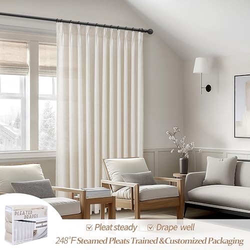 Birch Light Filtering Linen Curtains 60x84 Inches - Pack of 2, Rustic Ivory Semi Sheer Drapes with Pinch Pleats