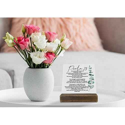 Bible Verse Psalm 23 Plaque Signs, She is Clothed in Strength & Dignity and She Laughs without Fear of the Future, Wooden Plaque Gift with Stand, Home Decor Tabletop, Religious Artwork Decor