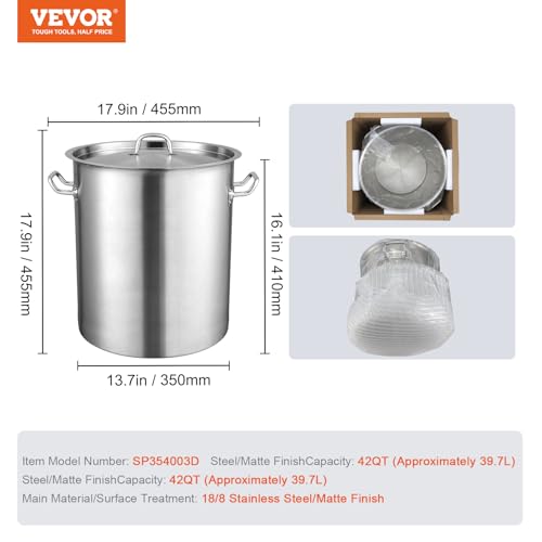 44.4 Quart Heavy Duty Stainless Steel Stockpot with Composite Base - Large Commercial Cookware