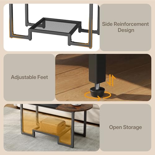 HOOBRO Rustic Brown & Black Oval Coffee Table with 2-Tier Storage - Small Modern Center Table for Living Room & Bedroom