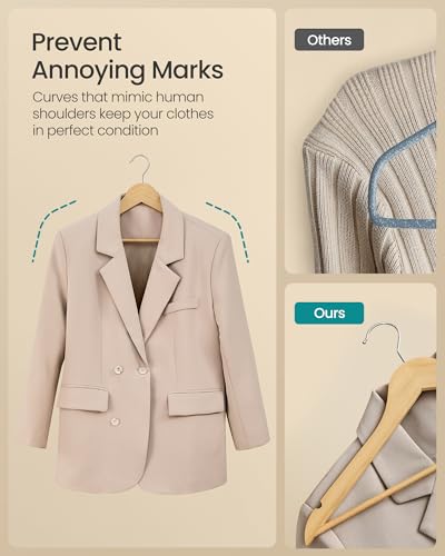 50 Pack Wooden Clothes Hangers - Space Saving Natural Birch Slim Wardrobe Organizer