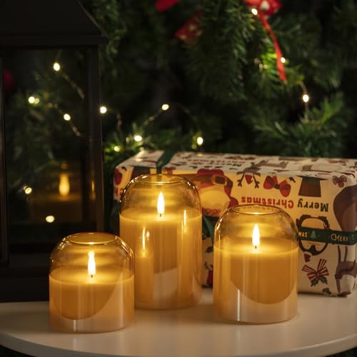 Gold Flameless Candles with Remote Control 4-6 Inch Flickering LED Pillars