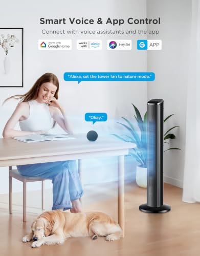 GoveeLife Black Tower Fan with Wi-Fi Control, 5 Modes, 8 Speeds, 25ft/s