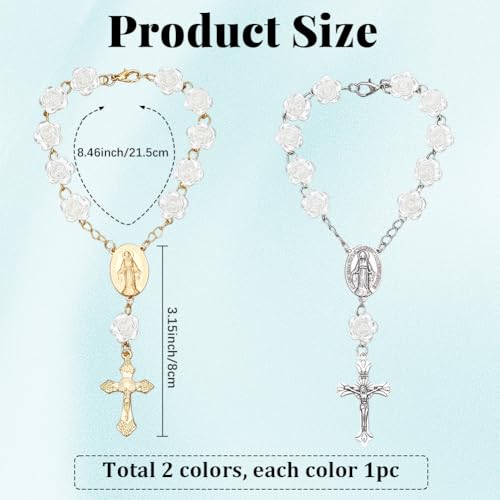 Sunnyclue 2Pcs Cross Car Mirror Charms - Style 7, Gold & Silver Rosary Hanging Ornaments