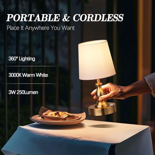 Mini Cordless LED Table Lamp with 5200mAh Battery, Dimmable Desk Light - Antique Brass