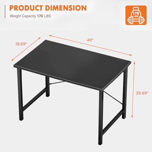 Sweetcrispy 40-Inch Small Computer Desk for Bedroom, Black - Modern Study & Office Table