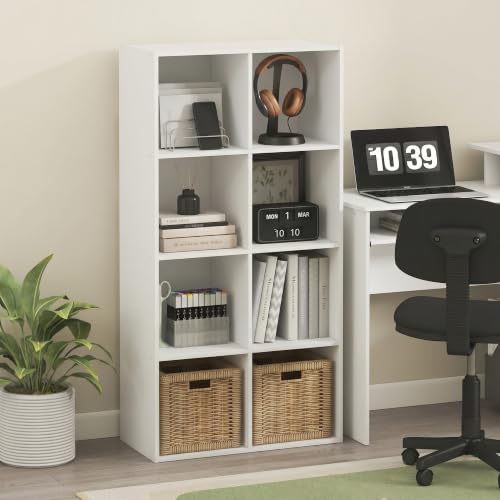 White 8-Cube Book Shelf - Compact Storage Organizer, Wall-Mountable