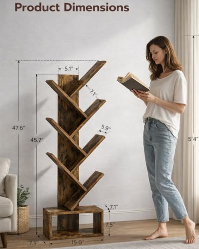 6 Tier Tree Book shelf - Small Bookcase and Bookshelf for Spaces,