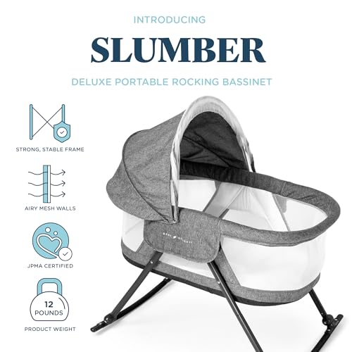 Go With Me Slumber Deluxe Portable Rocking Bassinet with Canopy - Charcoal Tweed