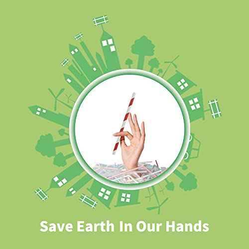 Red & White Striped Paper Straws, Disposable Drinking Straws for Birthday Christmas Party Decoration, 100% Biodegradable White Red Barber Stripes Straws Bulk 100