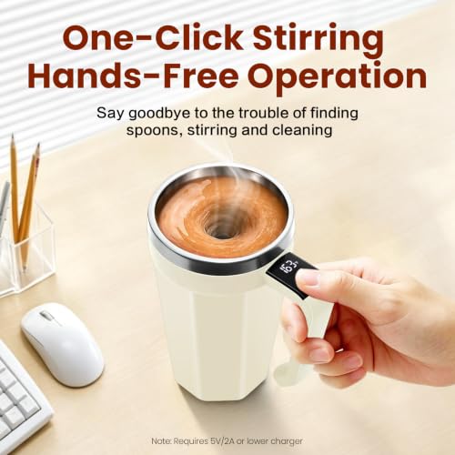 LeadYuantop Self-Stirring Coffee Mug 18oz White, Rechargeable, Leak-Proof