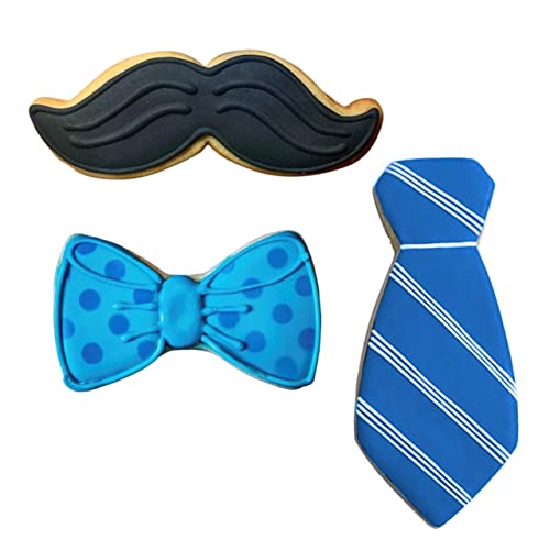 Ann Clark Father's Day Cookie Cutter Set of 3 - Mustache, Bow Tie, Necktie, Made in USA