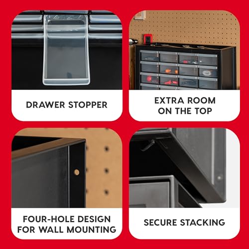 24-Drawer Plastic Storage Cabinet - Black, Multi-Purpose Organizer for Garage, Classroom, or Workshop - Made in USA