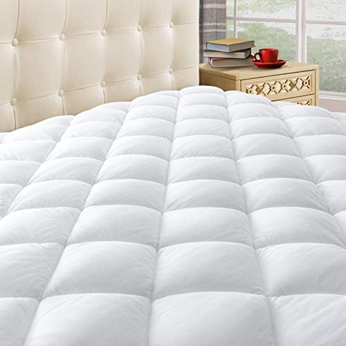 Taupiri King Quilted Mattress Pad Cover with Deep Pocket - White, 8-21 Inch