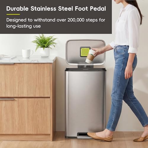 EKO Madison Matte Stainless Steel 50L Step Trash Can with Inner Liner - Fingerprint Resistant
