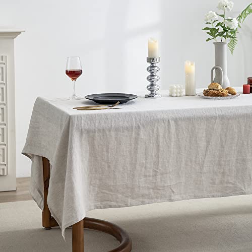 Natural Linen Rectangle Tablecloth 120x60 Inches for Dining & Events - Machine Washable, Elegant Rustic Decor