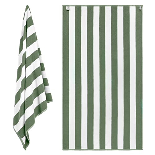 Oversized Beach Towels 2 Pack - Khaki Green White Classic Stripe 35x70