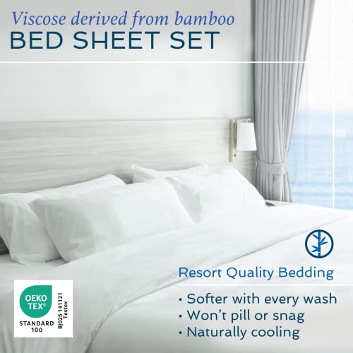 King Size Bamboo Bed Sheet Set - 4 Piece Luxury Cooling & Soft Bedding - White - Variation 01