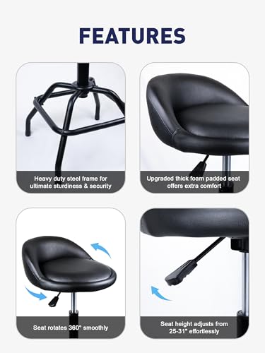 Adjustable Height Swivel Bar Stool with Padded Leather Seat - Black