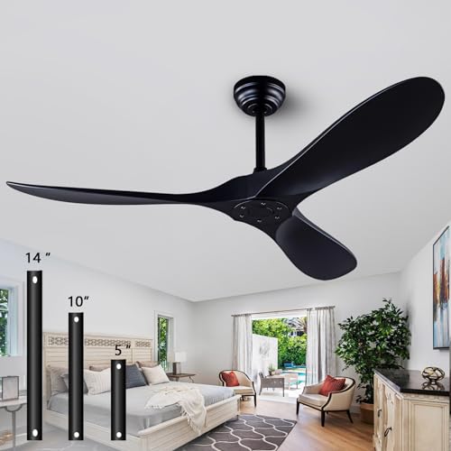 52-inch Black Ceiling Fan with Remote Control, Reversible, Quiet, No Lights