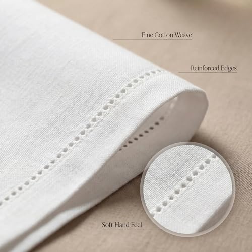 White Hemstitch Cloth Napkins Set of 12 - 20x20 Inches, 100% Cotton, Reusable & Hotel Quality