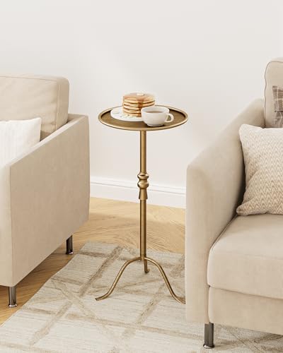 25.6-Inch Vintage Bronze Pedestal End Table with Tray Top