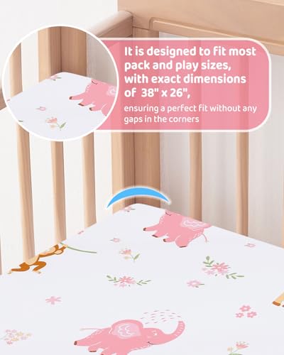 Pink Elephant Pack and Play Mattress - 38 x 26 Inch Portable Waterproof Mini Pad