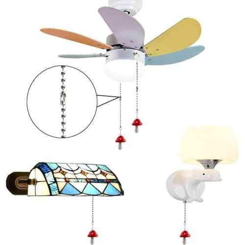 Ceiling Fan Pull Chain Extender with Mushroom Ornament ? 12Inch Adjustable Fan Chain Pulls & Ball Connector, Rustproof Zinc Alloy for Indoor/Outdoor Light Fixtures (Red)