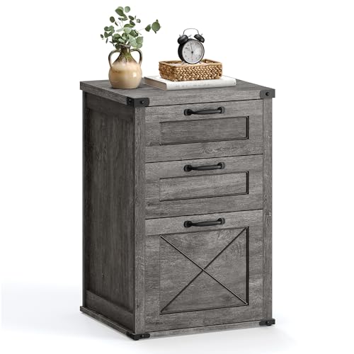 VASAGLE File Cabinet with 3 Drawers - Misty Gray, A4 & Letter Size Printer Stand