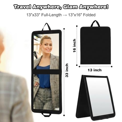 LPHUMEX Black Foldable Full Length Travel Mirror 33” Shatterproof for Dancing & Camping