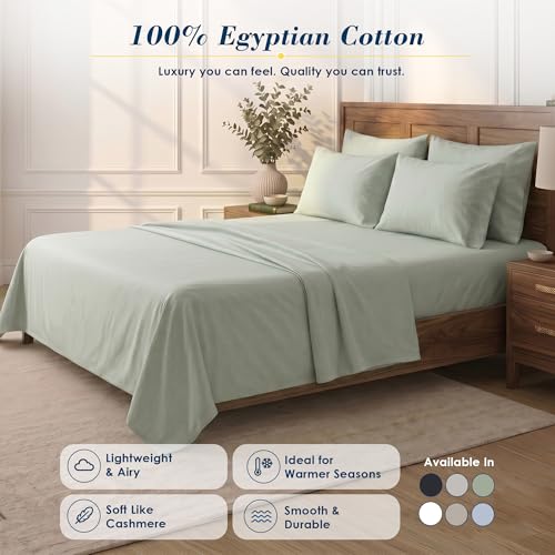Therapedic 100% Egyptian Cotton King Sheets Set - Sage, 6-Piece Luxury Bedding