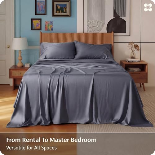Dark Grey King Size Rayon Derived from Bamboo Sheet Set - Cooling & Silky Soft