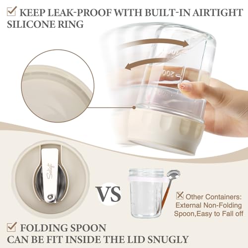 SOLIGT 4 Pack Overnight Oats Containers with Lids, Folding Spoons and