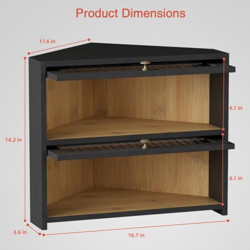 Goozii Black Corner Bread Box with Double Layer Roll-Top Design - Space-Saving Kitchen Storage