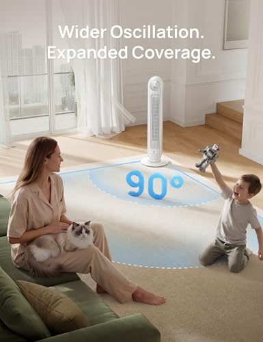 DREO White 36-Inch Tower Fan for Bedroom, 8 Speed, Ultra Quiet, 28 ft/s
