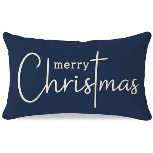 PANDICORN Christmas Pillow Covers 12x20 Inch, Navy Blue Christmas Decorations, Merry Xmas Lumbar Decorative Cushion Case, Elegant Winter Decor for Living Room Sofa or Couch