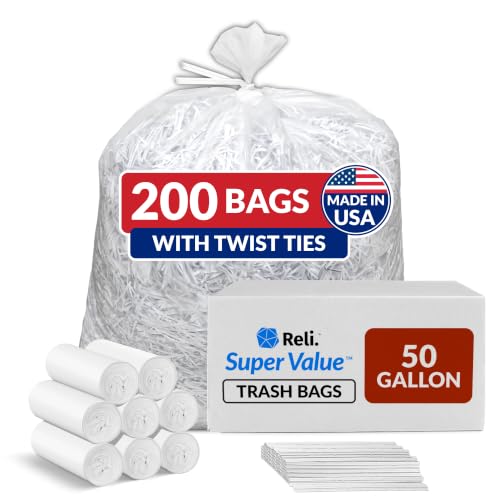 Reli. 50 Gallon Heavy Duty Trash Bags with Twist Ties - Made in USA