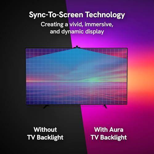 Aura Labs TV Backlight Sync to Screen for 70-85 Inch TVs RGBIC LED Lights - Real-Time Screen Mirroring