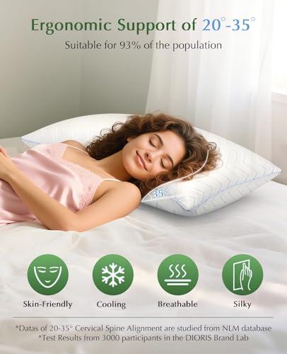 Dioris Queen Size Cooling Pillow Set of 2 Blue - Breathable Supportive Bed Pillows