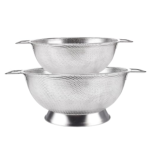 Gulex Stainless Steel Colander Set 3QT + 5QT Kitchen Strainer Dishwasher Safe