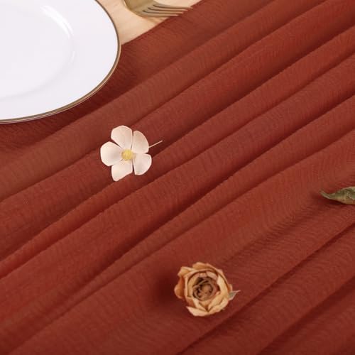 Terracotta Cheesecloth Table Runner 10ft Boho Gauze Runner for Thanksgiving Fall Wedding Baby Bridal Shower Party Decorations 32x120 Inches Long Rustic Cheese Cloth Table Runner