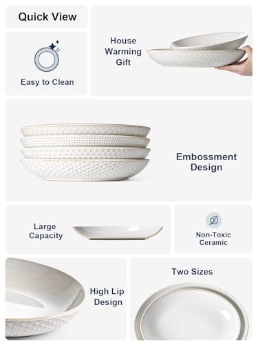 Ceramic Serving Bowls Set of 2 - Large Oval Salad & Pasta Dishes, Arctic White, S+M