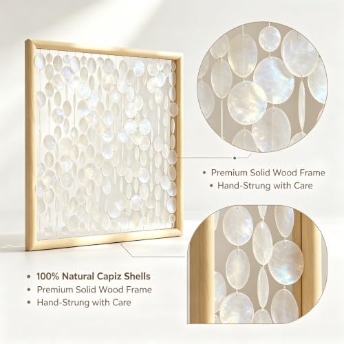 DHHOUSE 24x24 inch Handmade Capiz Shell Wall Art, Minimalist White